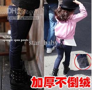 Children's Tight Pants Kids Thick Cowboy Pants Girl Tight Jeans Kids Warm Velet InsideTrousers 3815