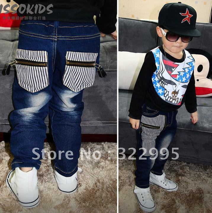 Children's wear stripes pocket dimensional pocket design wild jeans  A520