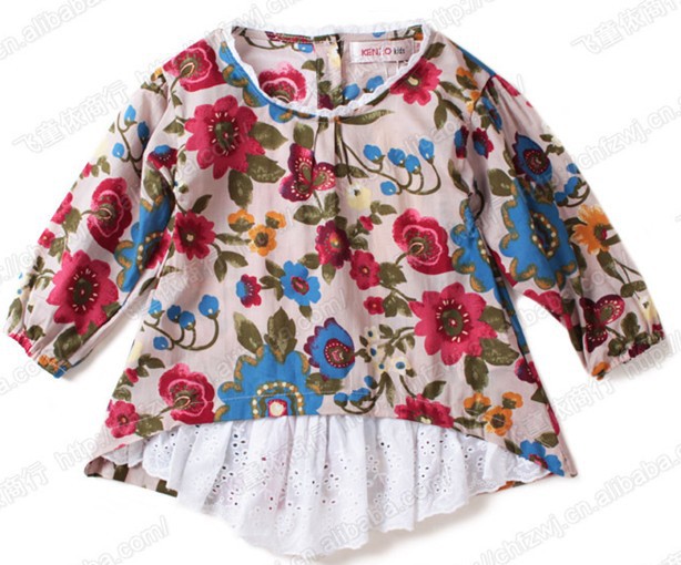 Children Shirt Girls Flower Pattern cotton shirt CS007