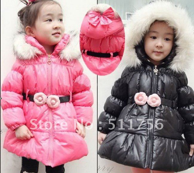Children winter girls cute rose cotton hooded jacket coat,baby cotton-padded clothes 5pcs/lot