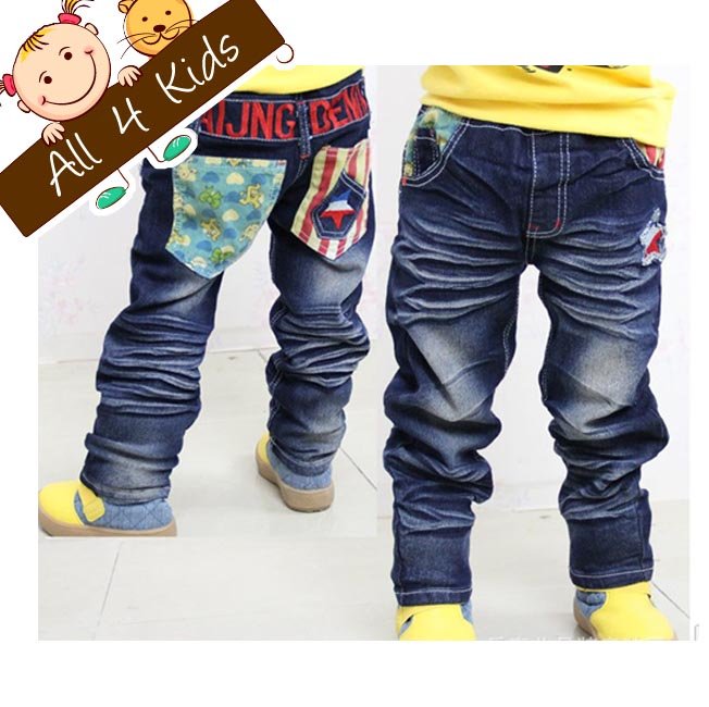 Childrens Autumn spring pants Classic boys blue jeans Kids pants girls clothing Wholesale Good quality  5 pairs/lot