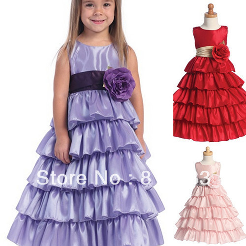 childrens belt dresses wedding dress for kids girls party scoop sleeveless satin floor length tiered skirt waistband flower