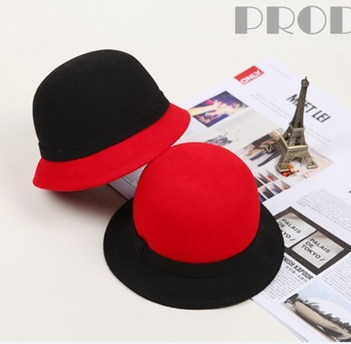 Chili full woolen color block color block decoration hat small fedoras female autumn and winter millinery