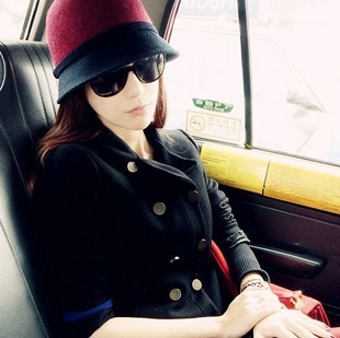 Chili pure woolen color block fedoras female autumn and winter bucket hats dome cap