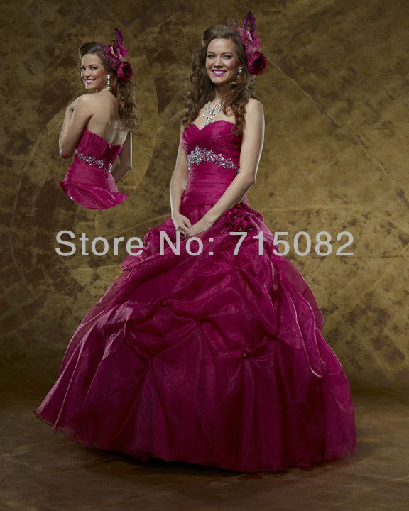 China 2013 Luxury Custom Rose Red Sweetheart Applique Flower Pleat Organza Quinceanera Dress Lace up Free Shipping