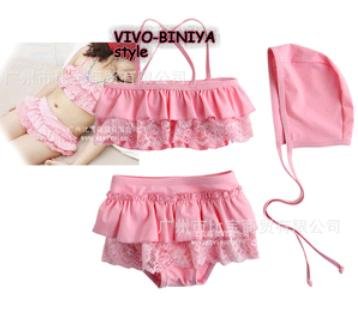 China Air Post Free shipping Kid's /girls' 5 PCS/LOT Pink Lace Ruffles Summer Bikini Two-pc Swimsuit Beach Wear Swimwear
