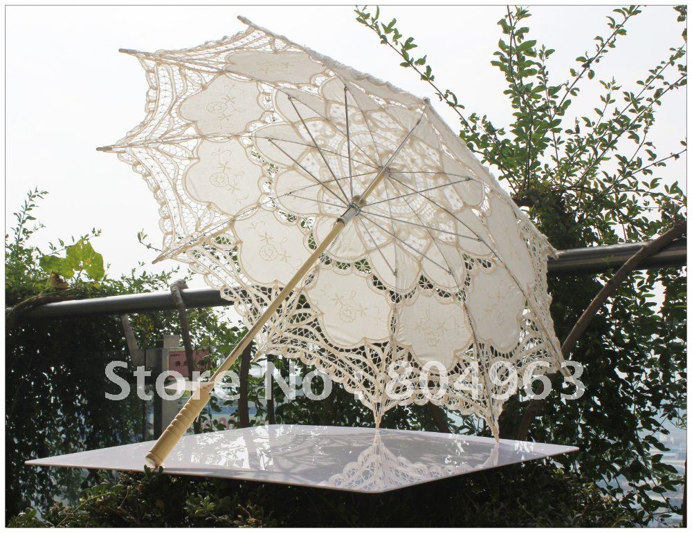 [China Confucian Arts and Crafts Co., Ltd.]Wedding umbrella,cotton umbrella,White Full Batten Lace Parasol