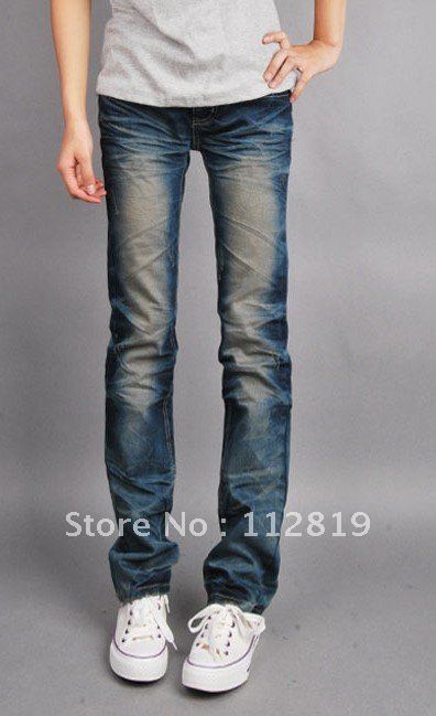 China post 1pc spring and summer water jeans small straight canister show thin female  leisure grinding pants big yards of 537