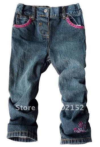 China post air mail free new B2w2 butterfly embroidery children's jeans,girl jeans,girl pants,children's trousers, kids' jeans