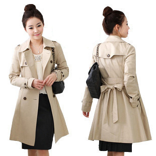 China Post Free Shipping 2012 gentlewomen elegant all-match slim medium-long double breasted trench wind coat overcoat outerwear