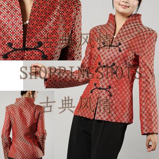 Chinese clothes tang suit outer wear greatcoat 090733-red free shipping