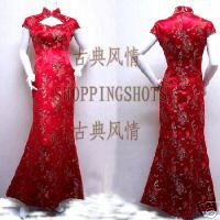 chinese gown dress qipao cheongsam wedding 080213 red free shipping