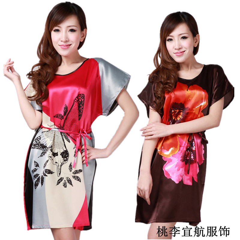 Chinese style clothes women's sleepwear nightgown national trend tang suit mm loose plus size one-piece dress fashion