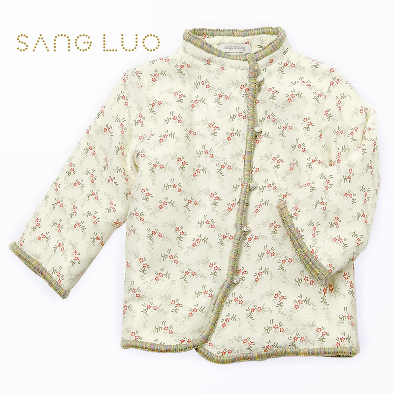 Chinese style mulberry silk handmade infant stand collar plate buttons clip wire cotton-padded jacket cotton-padded jacket 0515