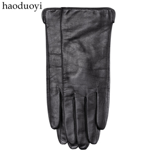 Chirstmas gift Sheepskin leather gloves black brown hm3 full cloth lining for Russian