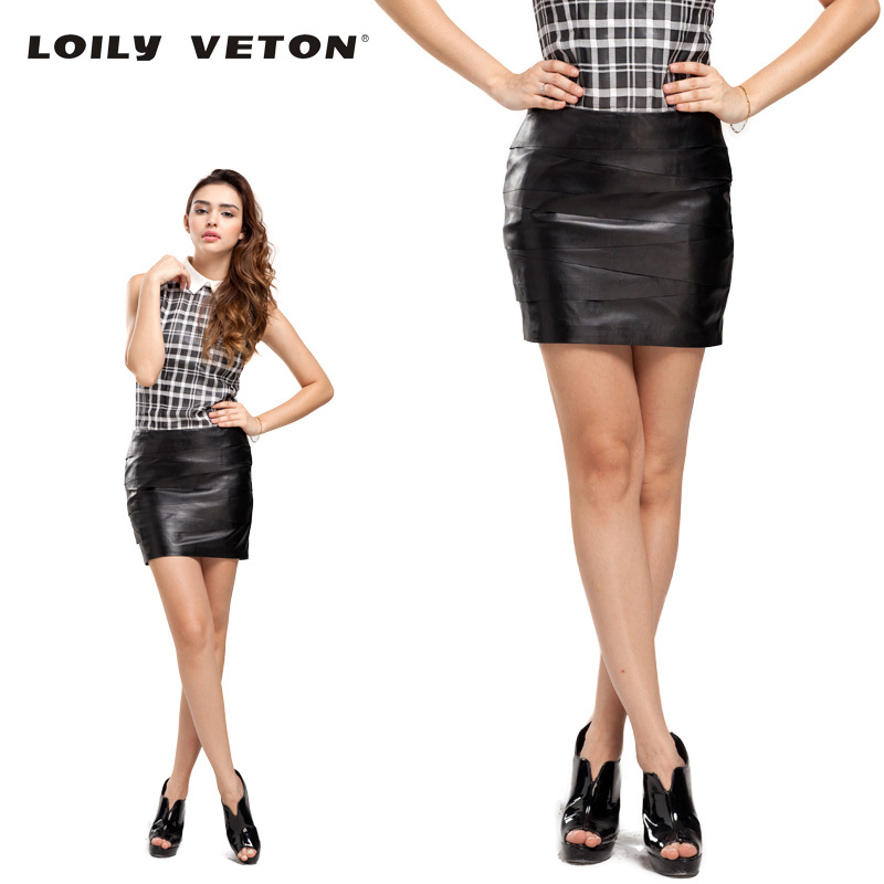 Christmas 2012 female short design sheepskin genuine leather skirt slim leather short skirt