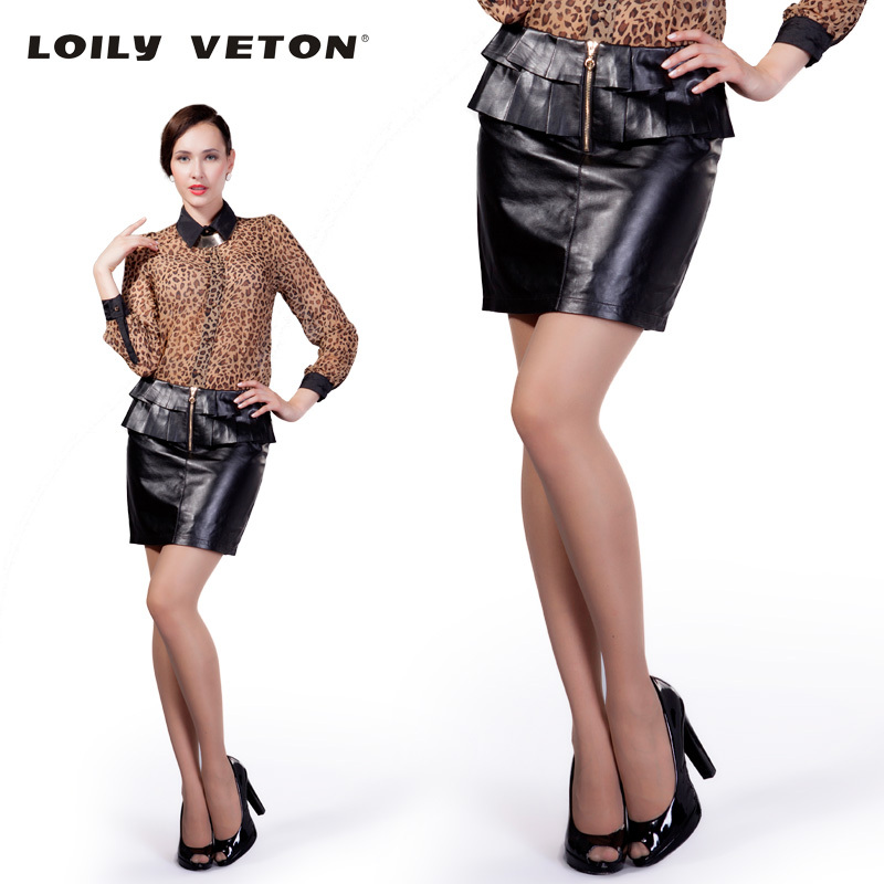 Christmas 2012 genuine leather skirt short skirt women's genuine leather bust skirt