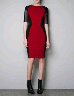 Christmas 2013 spring new dress za fashion women's slim leather patchwork color block short-sleeve dress Free shipping