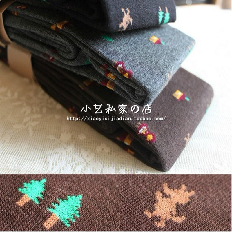 Christmas cartoon knitted 100% cotton autumn and winter thickening basic pantyhose