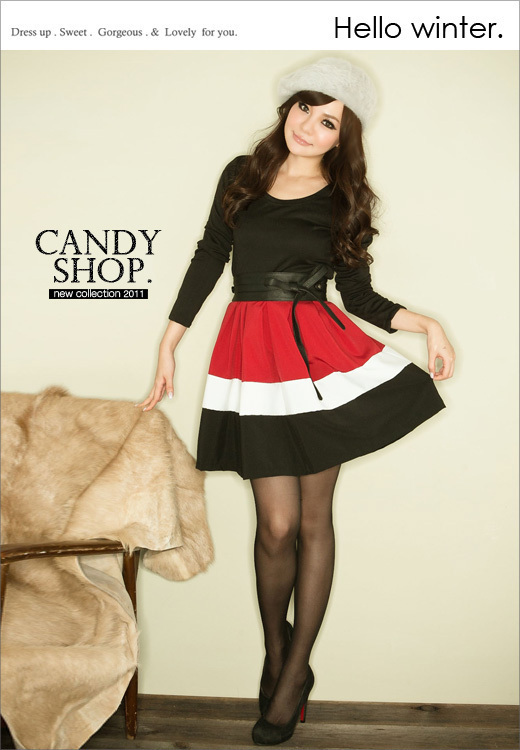 Christmas colorant match expansion bottom one-piece dress belt /FREE SHIPPING BY CPAM