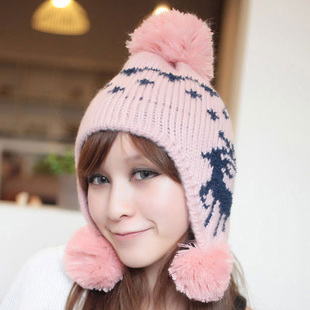 Christmas deer knitted hat ball thermal ear protector cap winter warm hat women's hat