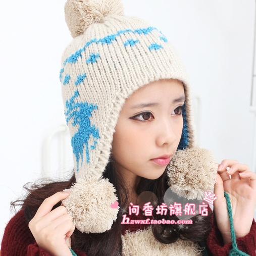 Christmas deer knitted hat ball thermal protector ear cap winter hat warm hat women's