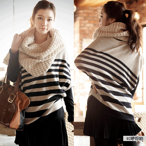 Christmas discount Autumn irregular cashmere yarn loose pullover stripe sweater outerwear