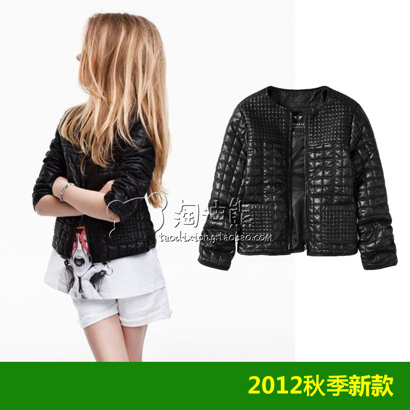 Christmas fashion autumn and winter children cardigan female child motorcycle leather top apiece