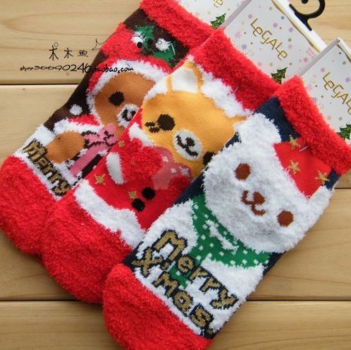 Christmas ! feather yarn patchwork christmas socks female sock double