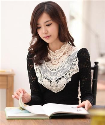 Christmas free shipping 2013 autumn/winter Elegant high quality lace collar patchwork slim long-sleeve women blouses 9170Y