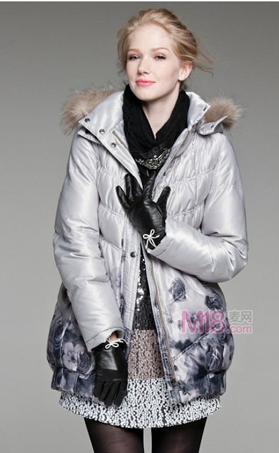 Christmas Free shipping 2013 winter Elegant flower print pleated fur collar with a hood women Gray Down MKL2