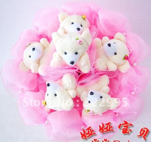 Christmas gift Artificial bouquet 6 little bear cartoon bouquet dried flowers fake Toys Bouquets/free shipping X634