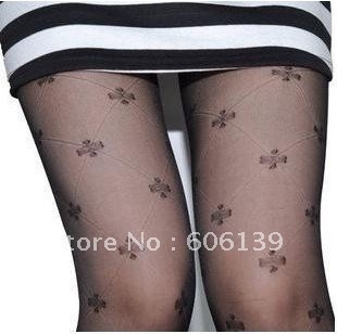 Christmas Gift ! Black thin grid large clover jacquard Stockings Pantyhose 5pairs/lot mix order free shiping
