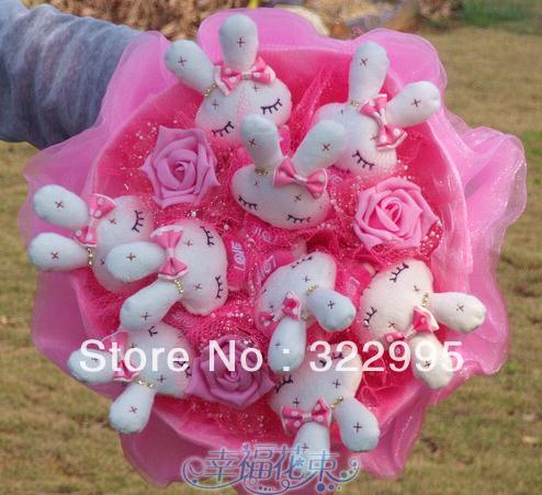Christmas gifts 9 rabbit cartoon bouquet dried flowers natural crafts fake bouquet Valentine's Day Gift ZA691