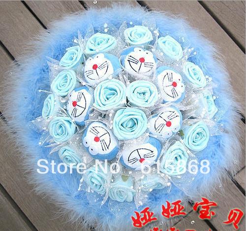 Christmas gifts toy bouquet 7 jingle cats 18 gold powder rose cartoon bouquet dried flowers Valentine's Day free shipping ZA946