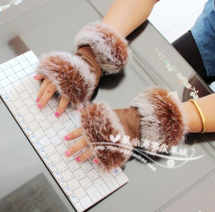 Christmas gifts,winter women's leather gloves,  sheepskin computer semi-finger gloveses,free shipping