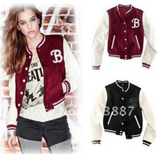 Christmas new products Europe and the United States women's cloth splicing leather sleeves round collar coat baseball suit