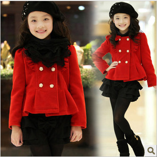 Christmas promotion Girls clothing winter child woolen outerwear thickening trench female big boy wool coat