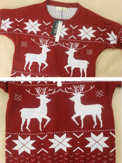 CHRISTMAS SNOW Elk PATTERN LONG SLEEVE CREWNECK Jumpers WF-3661-RD-F