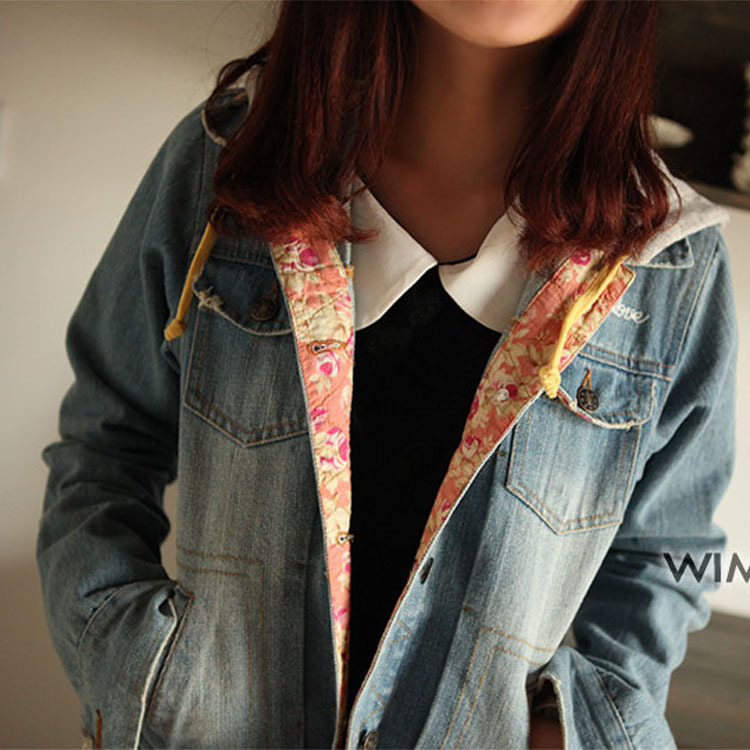 Christmas Special Free Shipping Autumn small quality detachable cap casual long-sleeve denim outerwear short design female