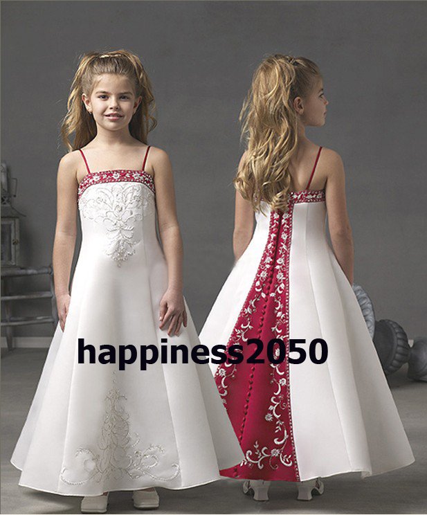 Christmas White Red Flower Girl Dress Girl Skirt Princess Skirt Party Skirt Pageant Skirt Custom SZ 2 4 6 8 10 12 14 JL708009