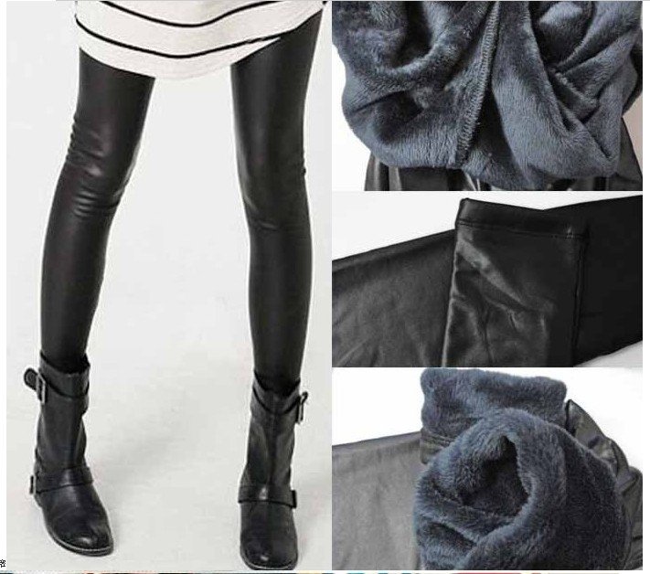 ChristmasWinter extra-thick high-grade mink cashmere double-layer wide waist the warm faux leather leggings nine points