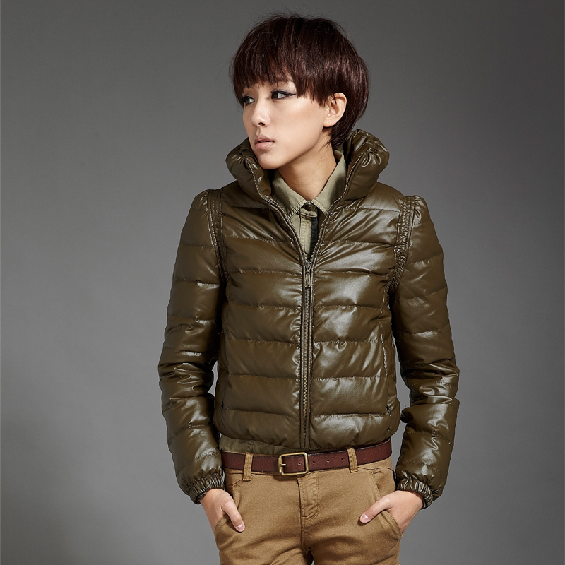 Chromophous stand collar slim leather down coat 11g4217 free shipping dropshipping