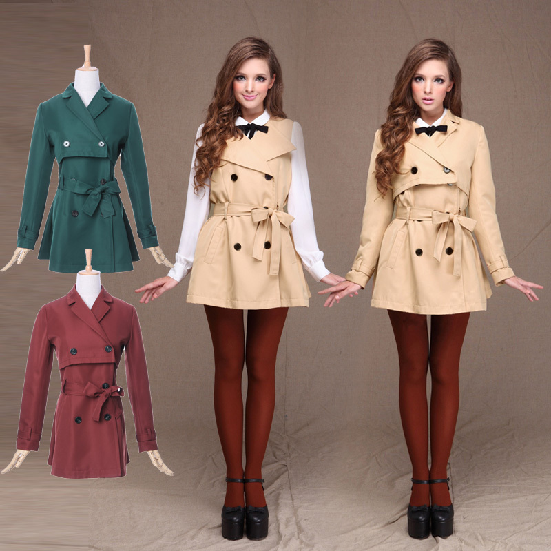 Cici-shop2013 spring sweet suit collar medium-long two ways trench twinset 2535