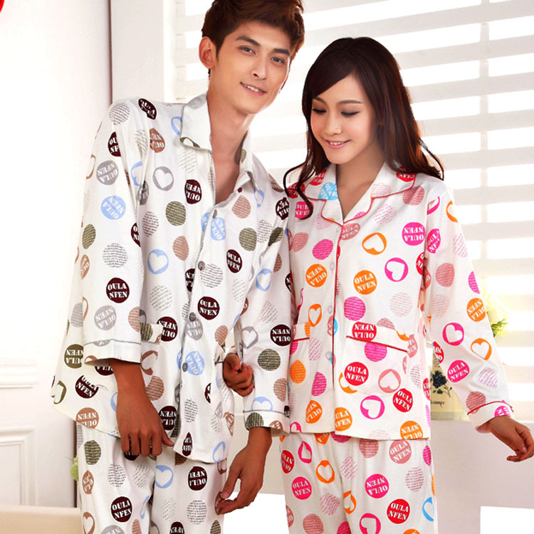Circle autumn and winter long-sleeve male women's lovers cotton sleepwear casual lovers lounge