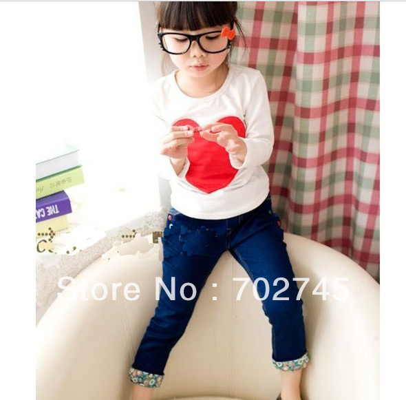 CK-2017 New Style Girl Jean Turn Pants Edge Fashion Jeans Children Clothes Blue