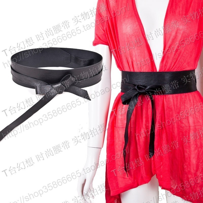 Classic all-match fashion women's decoration belt sheepskin genuine leather cummerbund double faced black (BL005)