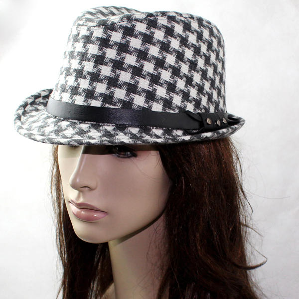 Classic all-match woolen check elegant fedoras autumn fashion hat