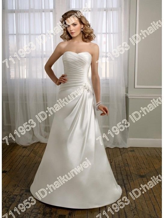 Classic And Elegant Satin Strapless A-Line Wedding Dresses With Crystal Beaded Applique