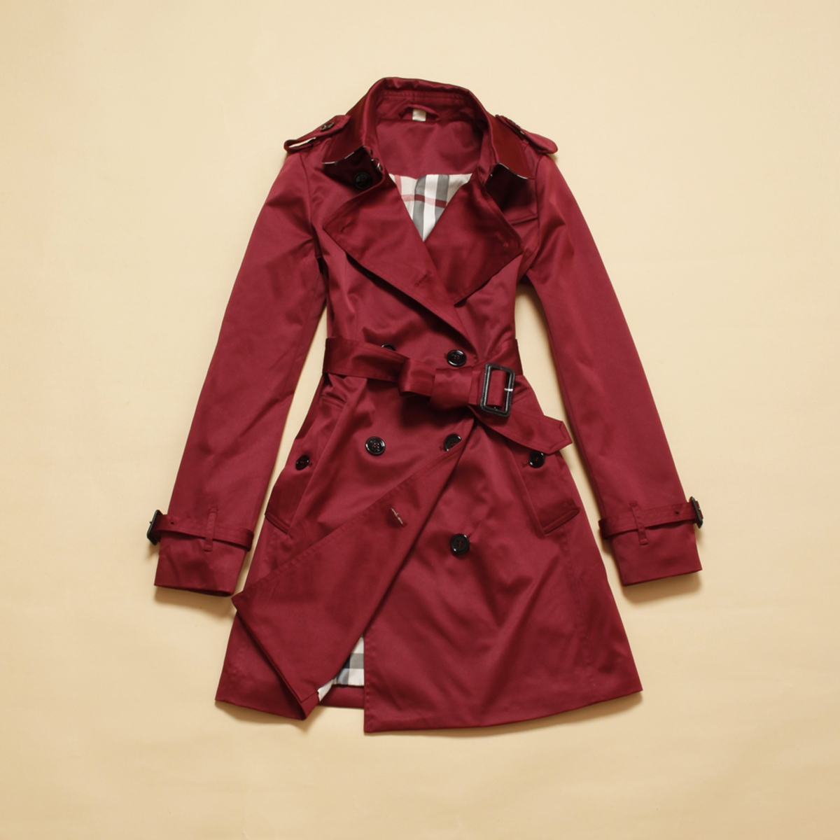 Classic ! b plaid lining three-dimensional cut slim double breasted medium-long trench
